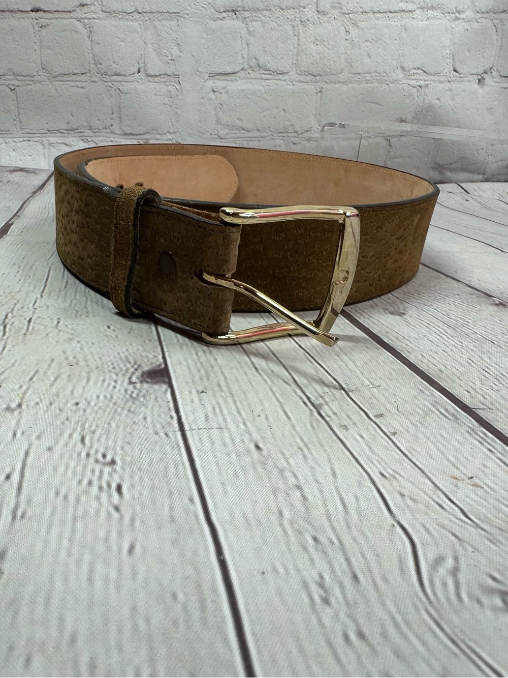 Tony Lama Brown Suede Belt with Gold Buckle